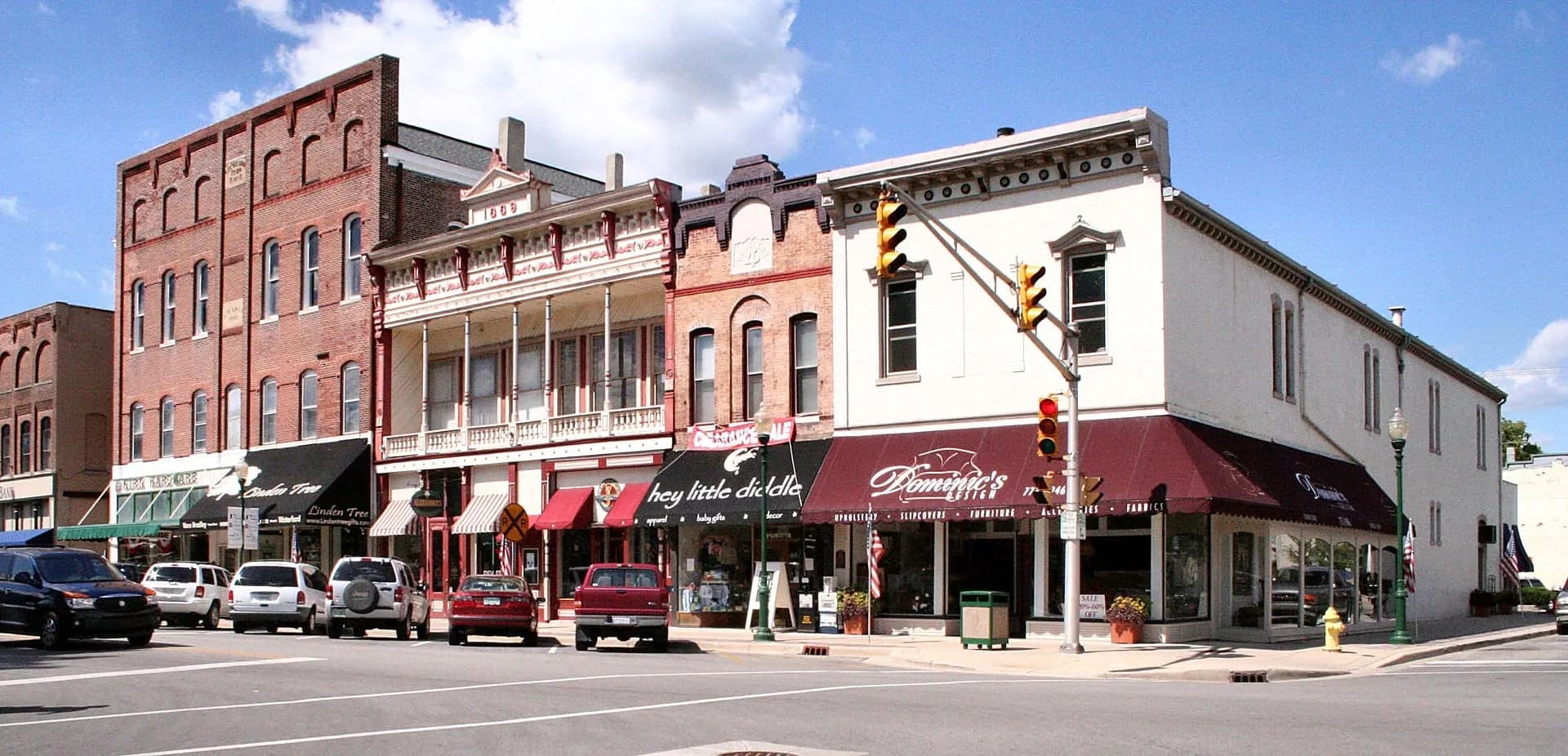 Storefronts on the courthouse square in downtown Noblesville, Indiana